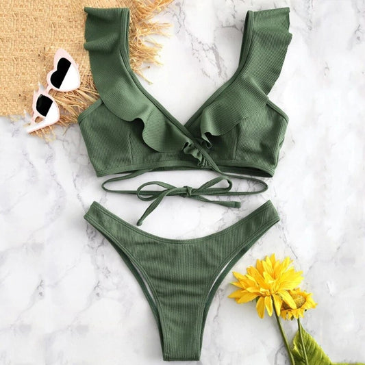 Costum de baie 2 piese, verde, Kora