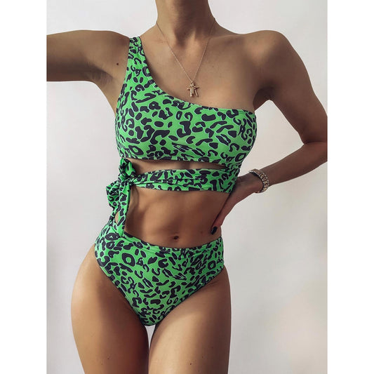 Costum de baie 2 piese, verde, animal print, Linea C38
