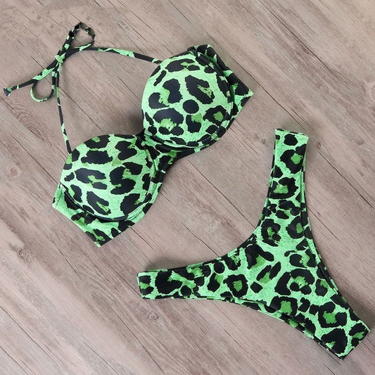 Costum de baie 2 piese, verde, animal print, Mary C49