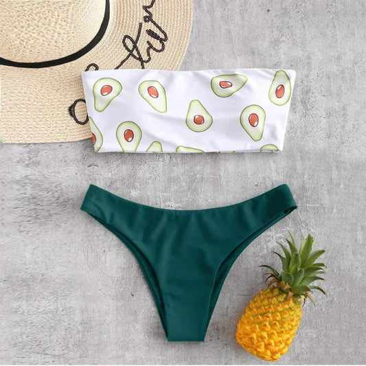 Costum de baie 2 piese, verde, cu avocado, Klaudia