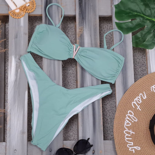 Costum de baie 2 piese, verde menta, Engelina C45