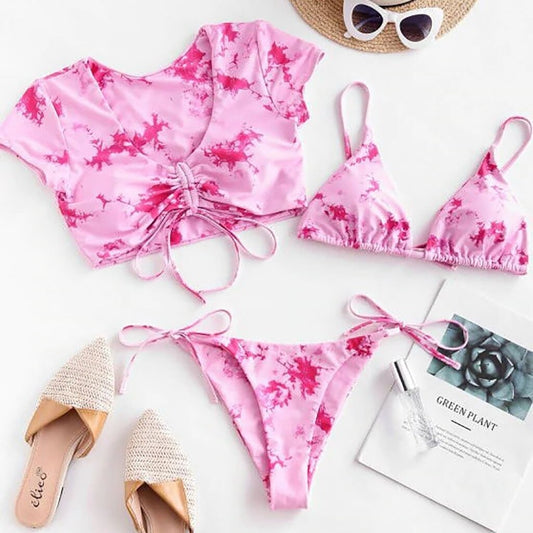 Costum de baie 3 piese, roz, Kresta C33