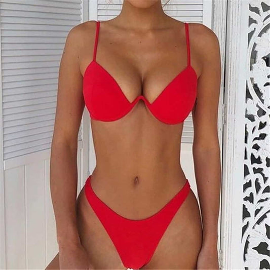 Costum de baie 2 piese, rosu, Emiliaa C47