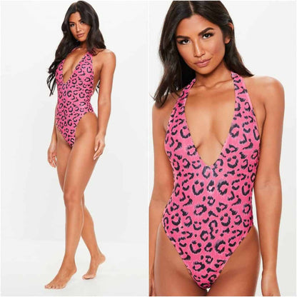 Costum de baie intreg, roz, animal print, Enny C38 OUT