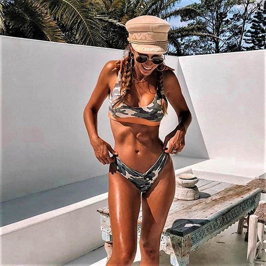 Costum de baie 2 piese, imprimeu army, Fannie
