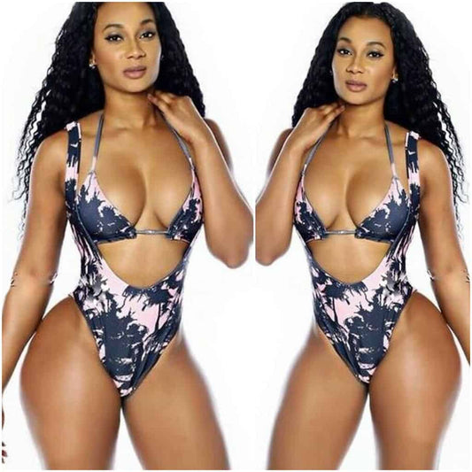 Costum de baie 2 piese, imprimeu palmieri, Grit C34