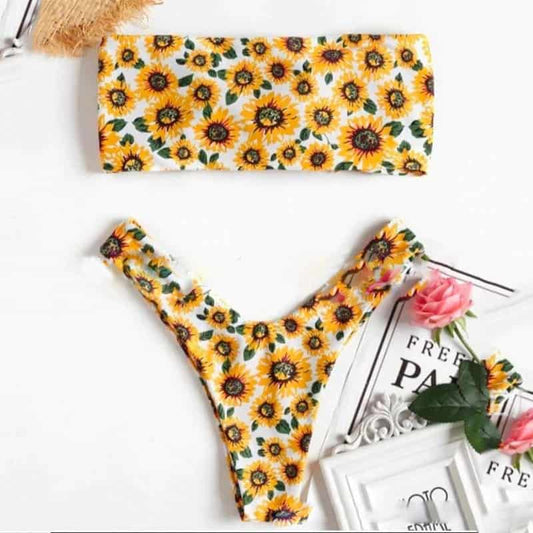 Costum de baie 2 piese, galben, floarea soarelui, Haldore C55