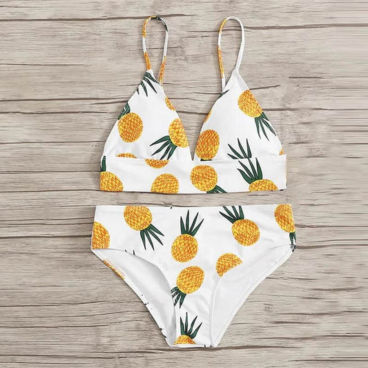 Costum de baie 2 piese, ananas, alb, Heida C56 OUT