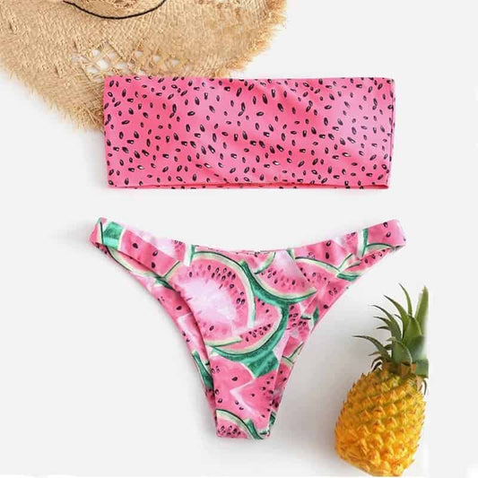 Costum de baie 2 piese, roz, pepene, Heide C57 OUT