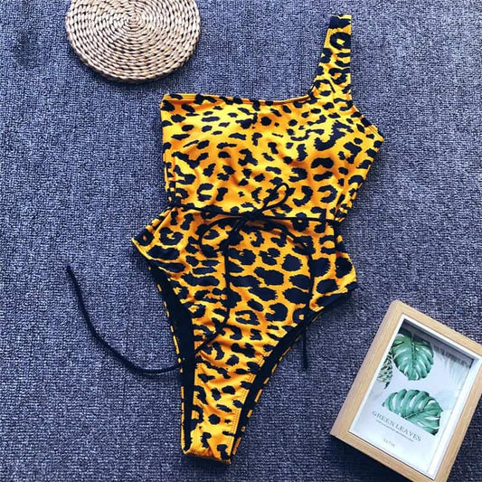 Costum de baie intreg, galben, animal print, Heidl C34