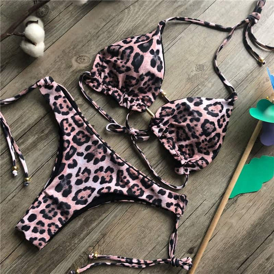 Costum de baie 2 piese, maron, animal print, Hejdi C30