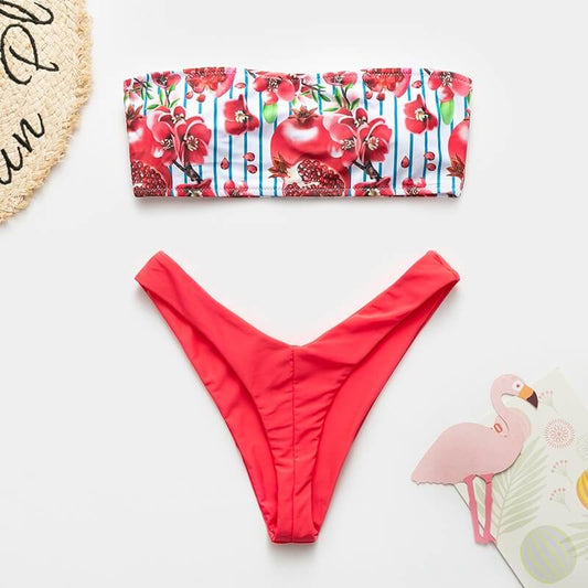 Costum de baie 2 piese, rosu, rodie, Jolin C55
