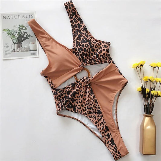 Costum de baie intreg, animal print, maron, Joron C47 OUT