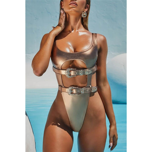 Costum de baie intreg, auriu, Josephin