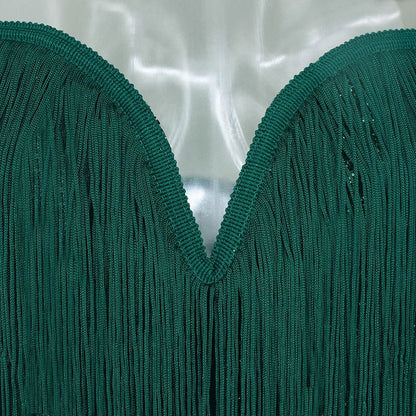 Rochie verde, cu franjuri si sclipici, Chelsie C21