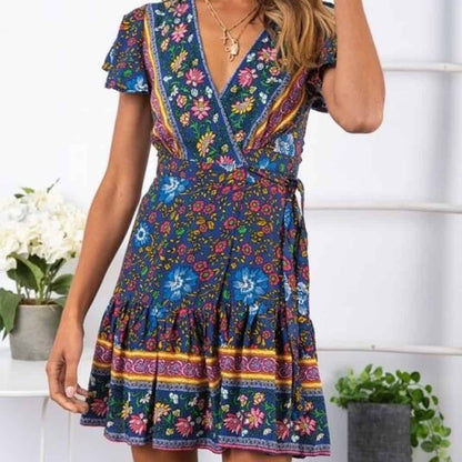 Rochie bleumarin, petrecuta, imprimeu floral, Elinor C1