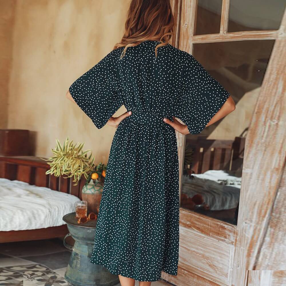 Rochie verde, cu buline albe, Irmela C9
